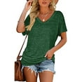 thumbnail image 3 of SHIBEVER Womens Tops Short Sleeve V Neck T Shirts with Side Shirring Loose Fit Shirts Pleated Summer Tunic Tops for Women Tees Clothes Casual Solid Color Green Size M, 3 of 9