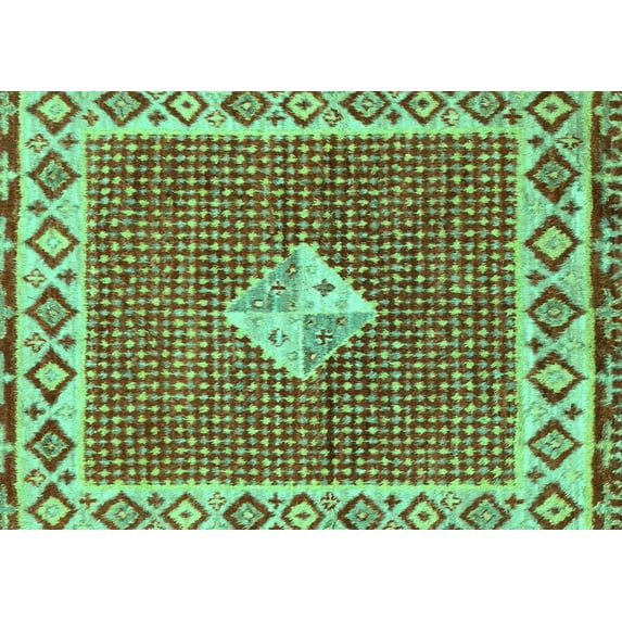 Ahgly Company Machine Washable Indoor Rectangle Abstract Turquoise Blue Modern Area Rugs, 2' x 3'