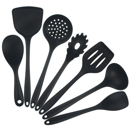 

7Pcs Baking Tool Set Silicone High Temperature Resistance Kitchen Utensils Cookware Set Non Stick Cookware Set -Black