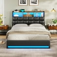 thumbnail image 2 of AOGLLATI Queen Size 4 Drawers Upholstered Bookcase Storage Bed with Charging Station and RGB LED Lights, Black Queen Platform Bed Frame,No Box Spring Needed, 2 of 8