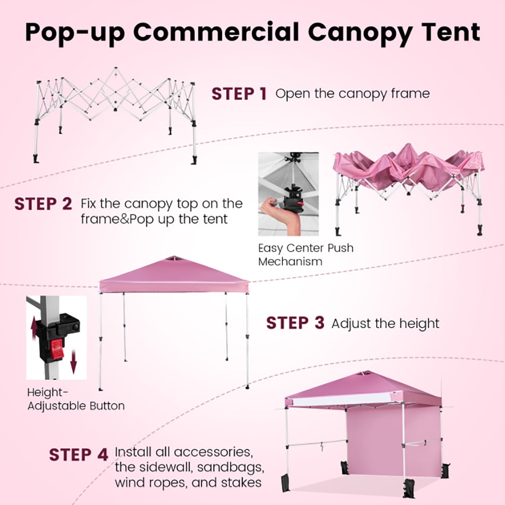 Aimee Lii 10 x 10 Feet Foldable Commercial Pop-up Canopy with Roller Bag and Banner Strip, Backyard Canopy Gazebo for Party Camping BBQ Events, Pink