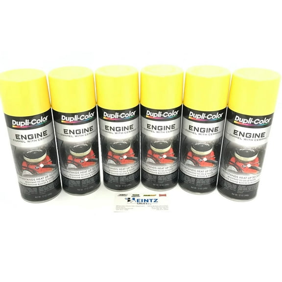 Duplicolor DE1642-6 Pack Engine Enamel with Ceramic Daytona Yellow Color - 12 oz Aerosol Can