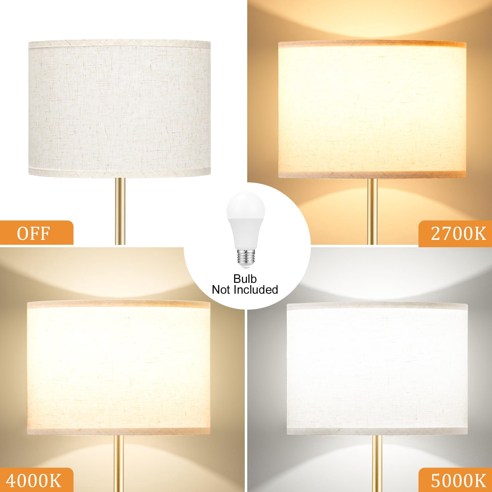60'' Modern Floor Lamp With Shade  Tall Lamps For Living Room Bedroom Office Dining Beige Pole(without Bulb)