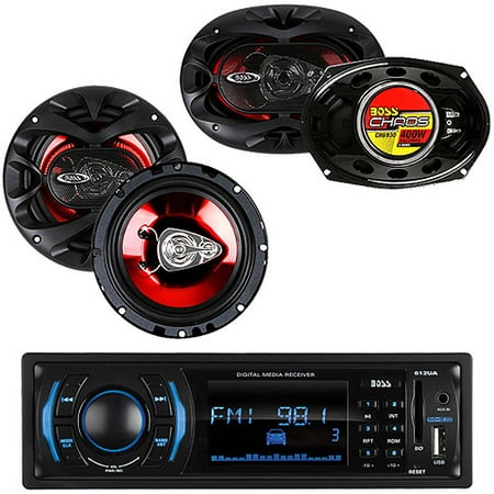 Car Stereo 'Single DIN' Receiver & (4) Speakers Bundle, From Boss, Pioneer, Sony & more