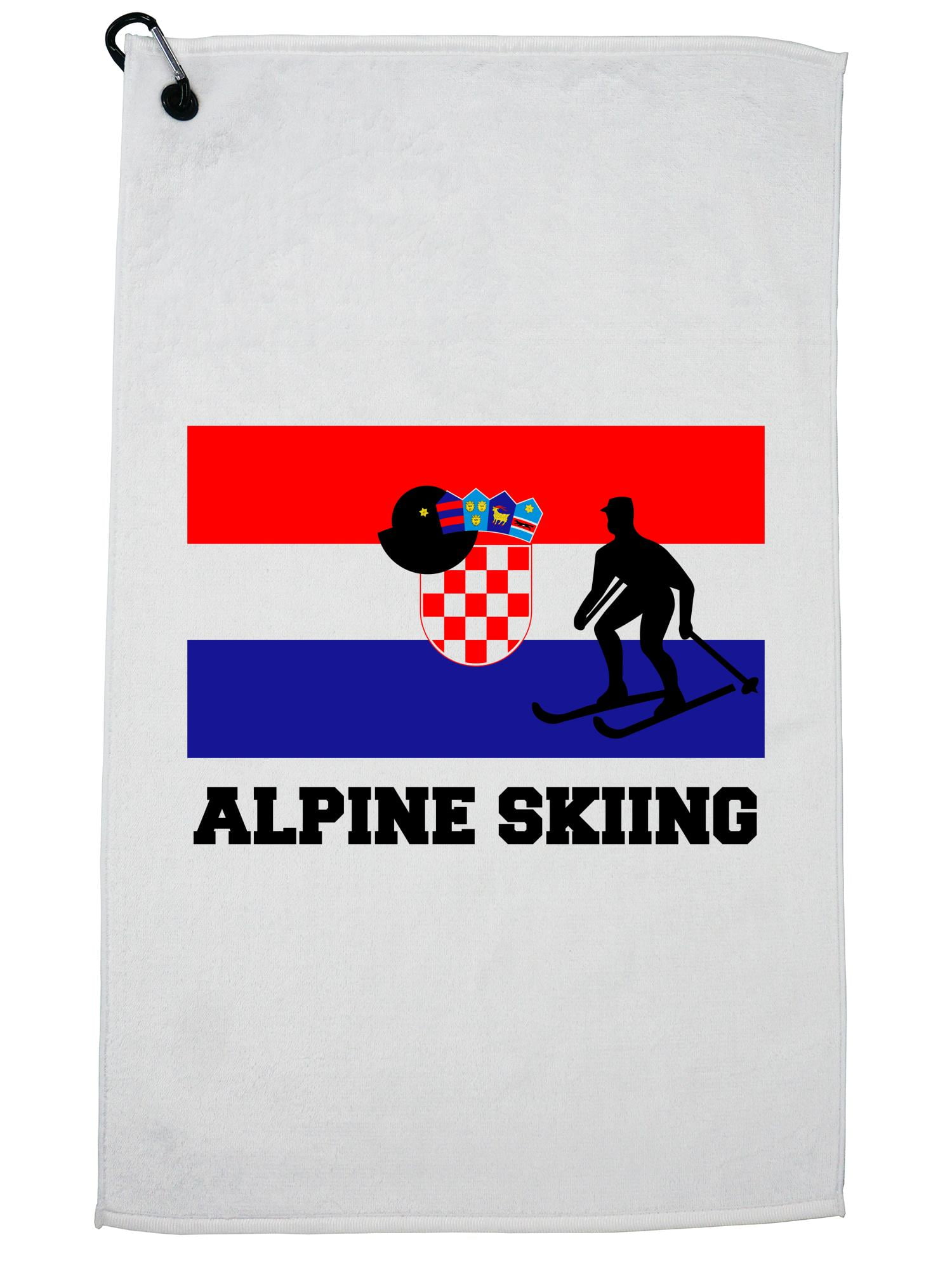 Croatia Olympic Alpine Skiing Flag Silhouette Golf Towel with Carabiner Clip by Hollywood Thread