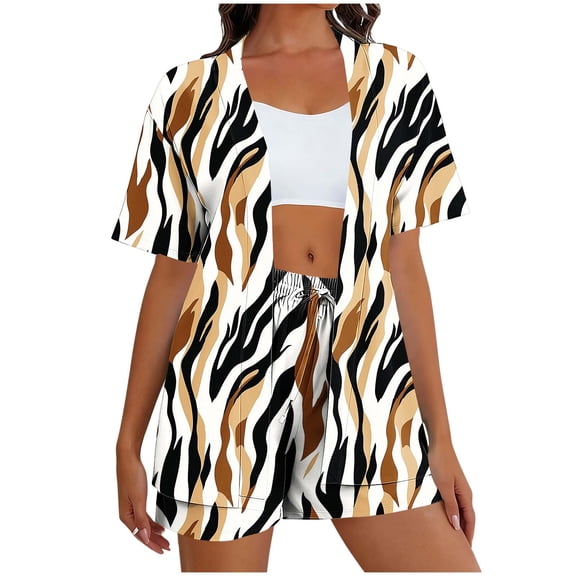 CLOISE Womens Beach Vacation Outfits Plus Size 2 Piece Matching Sets with Pockets Outfits Short Sleeve Cardigan Shorts Travel Clothes