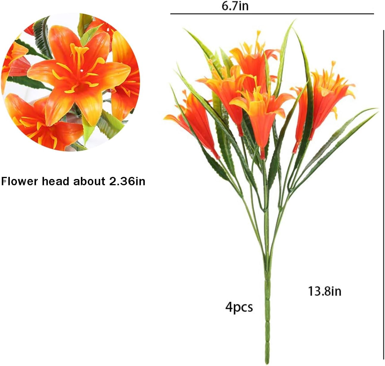 Artificial Oriental Lily Orange Flowers，Plastic Tiger Lily Bushes,Realistic Artificial Flowers for Indoor Outdoor Home Party Wedding Decoration，4 Pieces