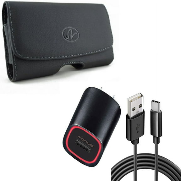 Home Charger & Case Belt Clip for iPhone 15 Pro Max - 2.4A USB Cable TYPE-C 6ft and Leather Swivel Holster Loops V8O for iPhone 15 Pro Max (6.7")