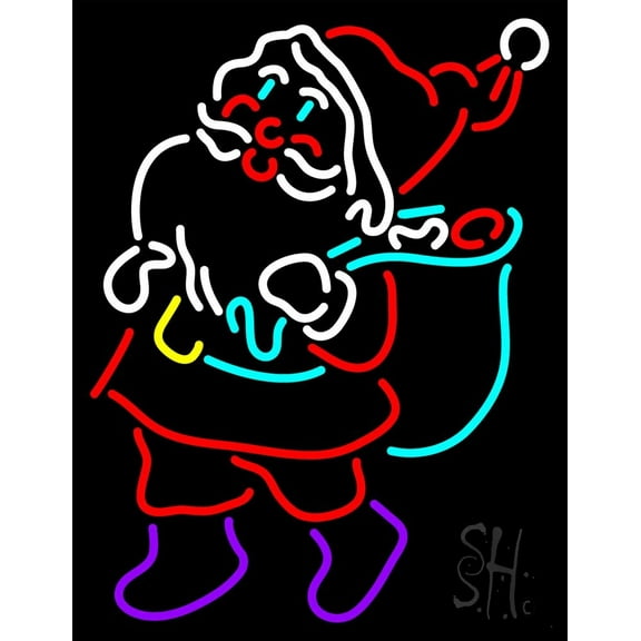 Santa LED Neon Sign 19 x 15 - inches, Clear Edge Cut Acrylic Backing, with Dimmer - Bright and Premium built indoor LED Neon Sign for special occasion decor.