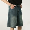 thumbnail image 6 of Mens Jeans Casual Loose Retro Straight Leg Comfortable Stretch Trend Denim Shorts Outdoor Streetwear Jorts Men Sky Blue L, 6 of 7