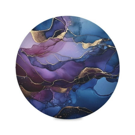 

WOBOGO Gilt Blue Marble Round Placemats Set of 4 Heat Resistant Washable Kitchen Table Decorations 15.4in