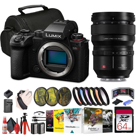 Panasonic Lumix S5 II Mirrorless Camera (DC-S5M2BODY)   Panasonic Lumix S 24-105mm Lens   64GB Memory Card   Filter Kit   Color Filter Kit   Corel Photo Software   DMW-BLK22 Battery   Bag   More