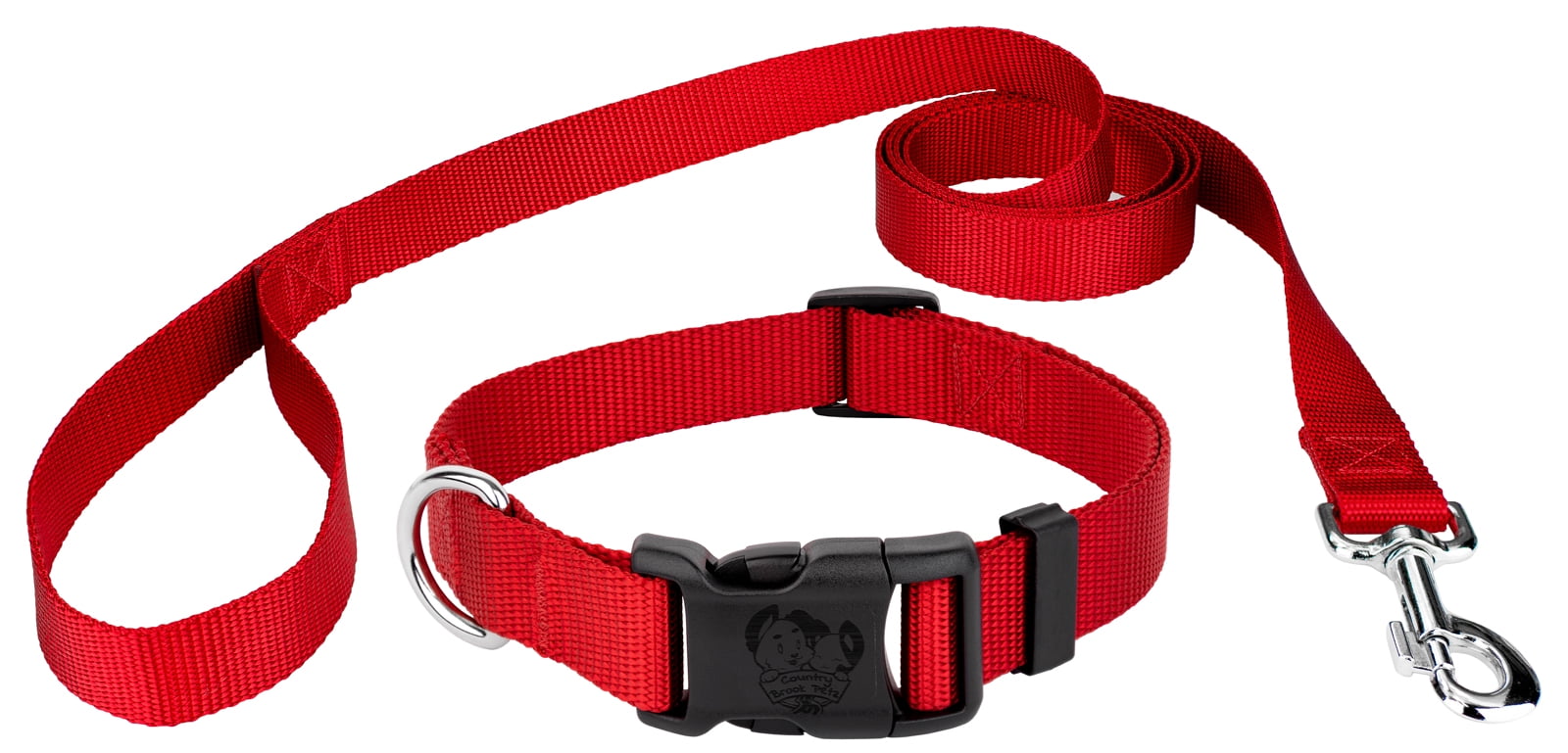 Country Brook Petz® Bright Red Everyday Nylon Dog Collar and Leash, Small