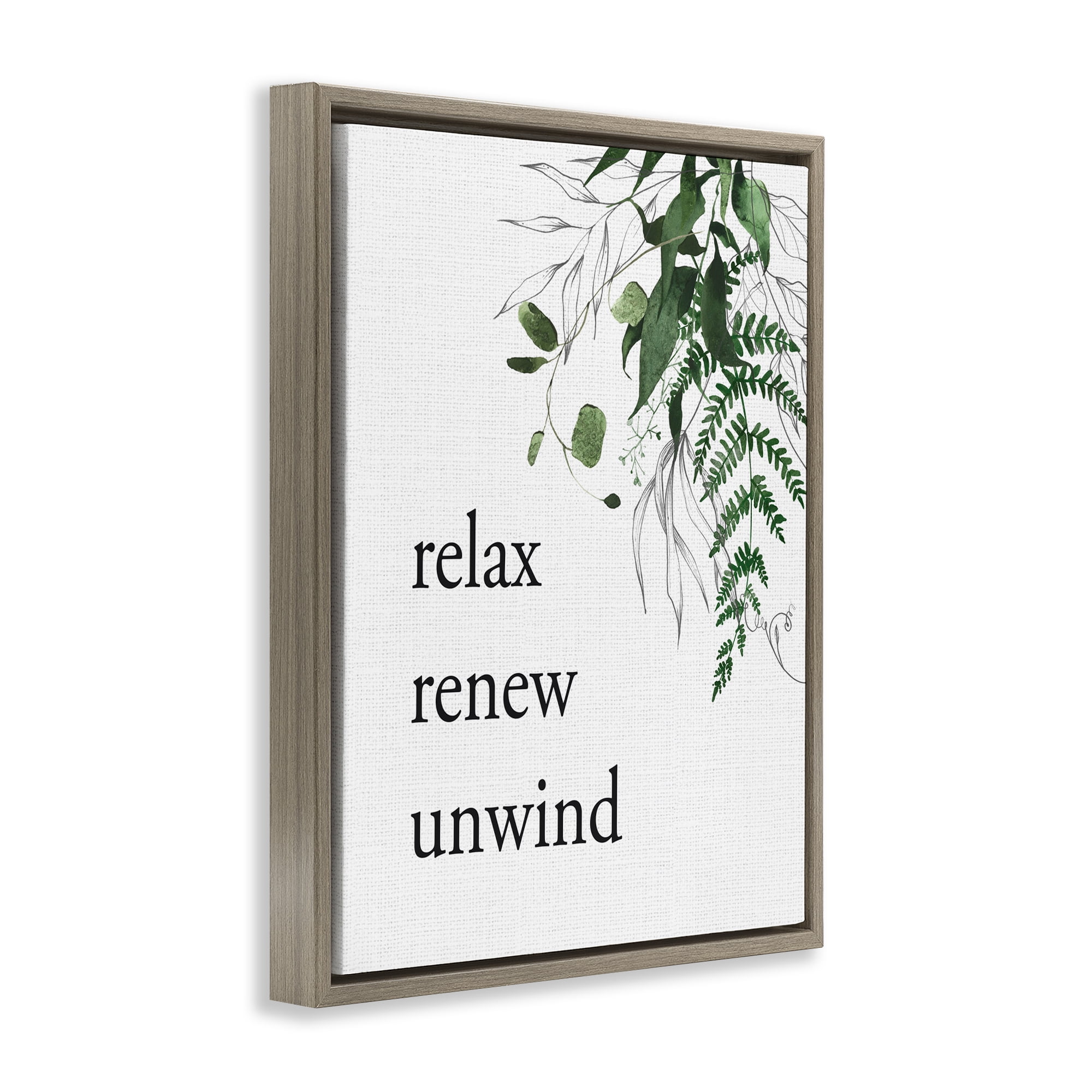 Relax Renew Unwind with Foliage Brown Framed Floater Canvas Wall Art, design by Lettered and Lined