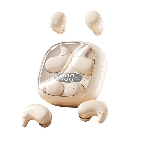Mini Bluetooth Sleep Earbuds with Digital Display, Ultra-Comfortable V5.4 Wireless Headphones with 76H Battery, Skin Tone