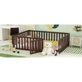 thumbnail image 3 of Kacho Floor Bed, Full Bed with Fence and Door, Low Wood Platform Beds for Teens, Adults, Happy Time, Full Playhouse Bed with Door Design, Fence Bed Playpen Bed, Walnut, 3 of 9