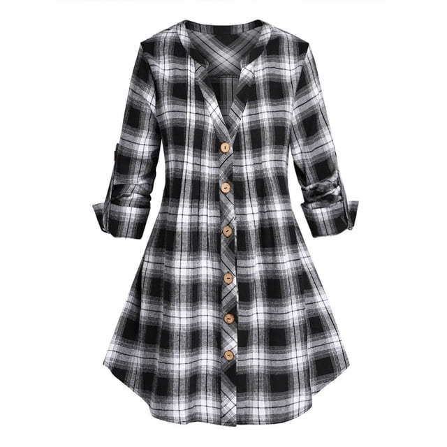 Blusa Talla Extra a Cuadros Manga Campana Rosegal Blusas Tallas Grandes