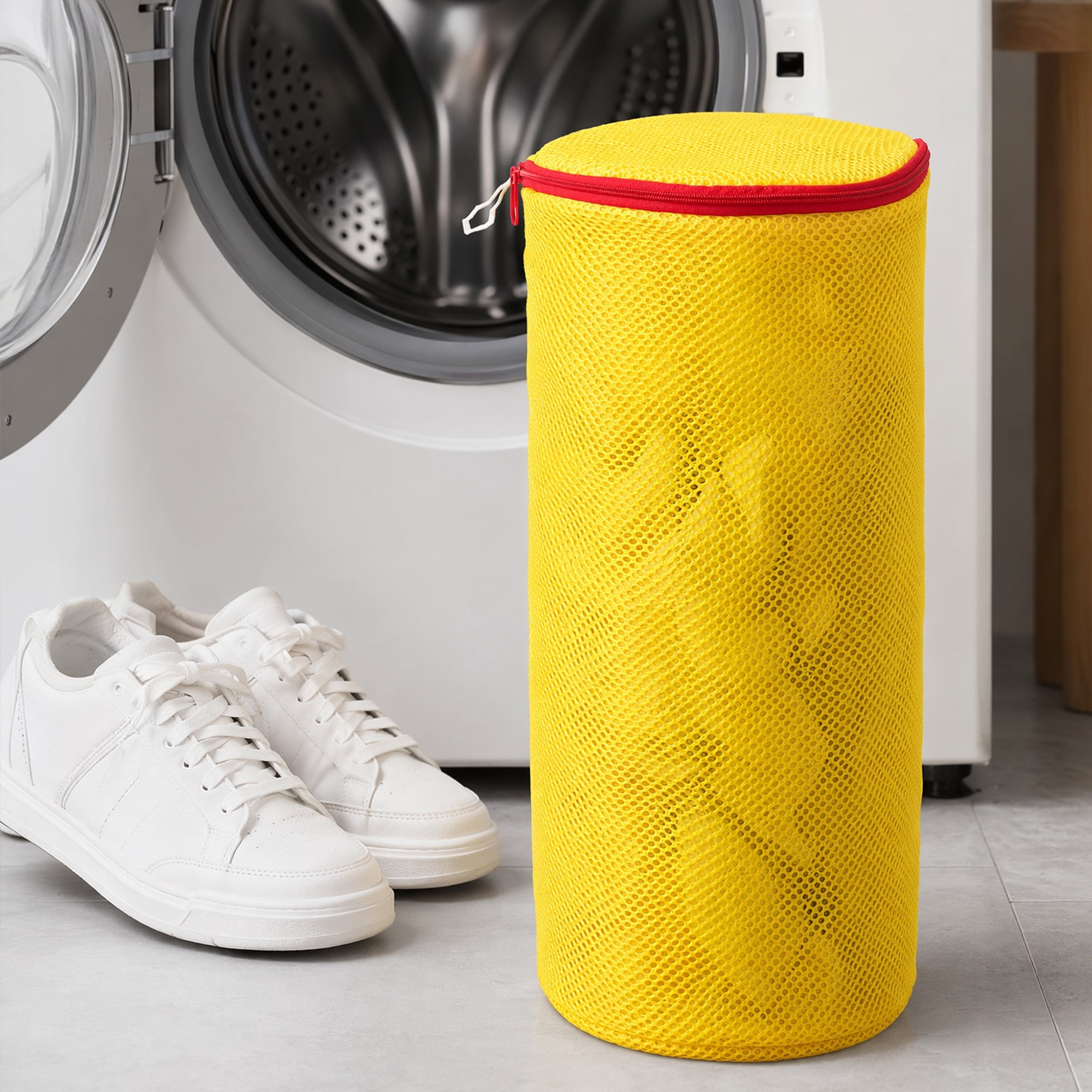Unique Bargains 2 Pack Polyester  Zippered  Shoe Bag for Washing Machine Yellow 6.7"x15"