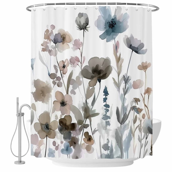 Wildflower Fabric Shower Curtain Watercolor Floral Plant Washable Shower Curtains for Bathroom, Waterproof Bath Curtain with Hooks Home Decor 72x84in