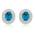 thumbnail image 6 of AVORA 925 Sterling Silver Turquoise Blue Oval-shaped Simulated Diamond CZ Halo Stud Earrings, 6 of 6