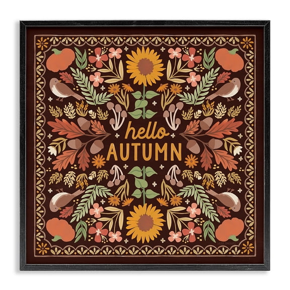 Stupell Industries Cottage Hello Autumn on Brown Black Framed Giclee Art, 12 x 12, by Laura Marshall