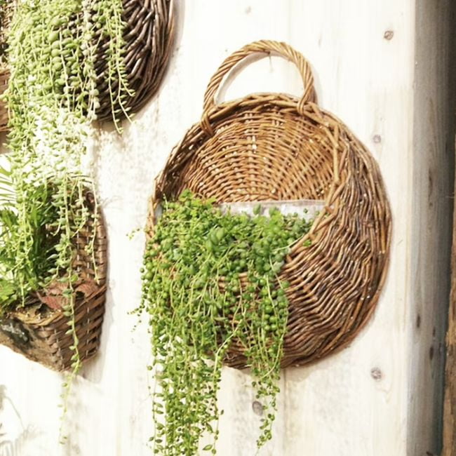 AFACUHX Wicker Woven Hanging Basket with Handle Handmade Rattan Planter Hanging Flower Storage Pot for Home Garden Patio Wedding Hanging Wall Basket Decorations