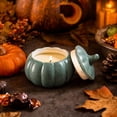 thumbnail image 4 of Naittoop Farmhouse Ceramic Pumpkin Jar with Lid, Green Pumpkin Shaped Canister,Empty Vessel for DIY Soy Candle,Thanksgiving Halloween Home Table Centerpiece Farmhouse Decor Gift(without Candle), 4 of 7