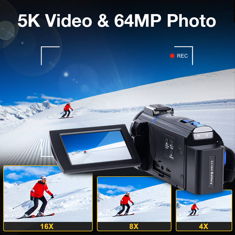 TOPVISION 5K Video Camera Camcorder, 18X Zoom, 64MP,3'' IPS Touch
