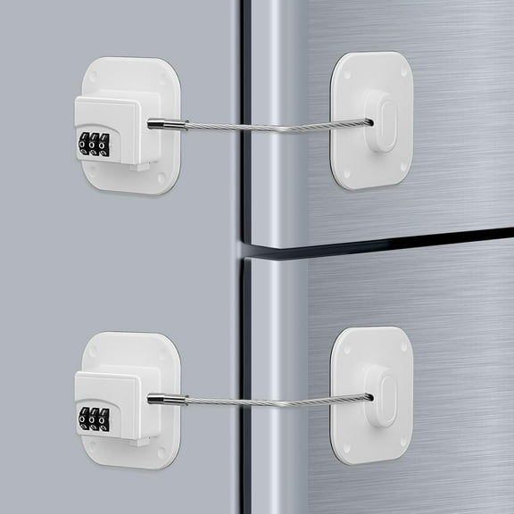 Fridge Lock for Kids (2 Pack) Child Proof Refrigerator Lock- Child Safety Cabinet Locks Baby Proofing Freezer Door Lock- Adhesive Combination Locks for Drawer, Window, Cupboard, Closet, Toilet