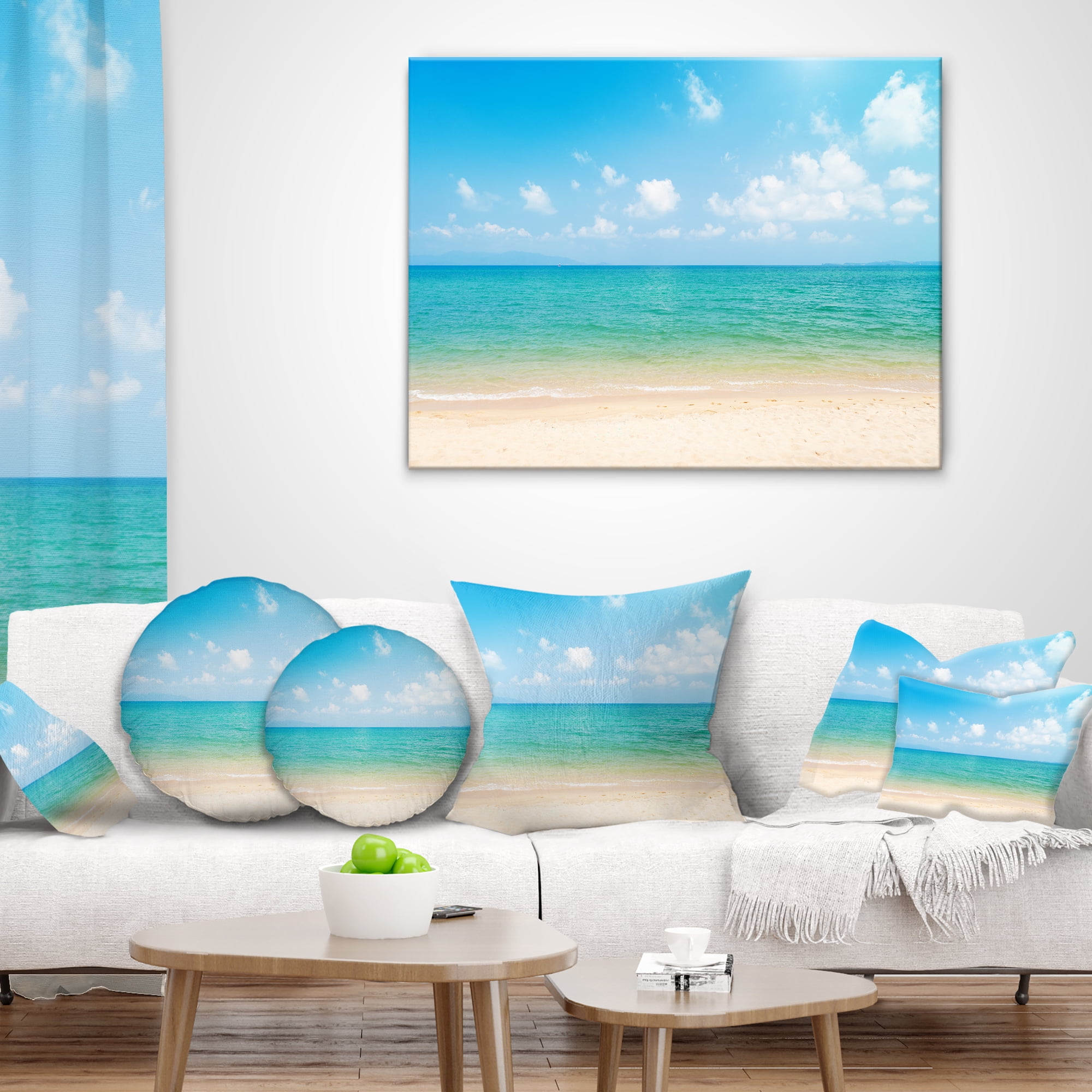 Designart Wide View of Tropical Beach - Seashore Photo Throw Pillow - 18x18