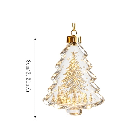 Flat Christmas Tree Hanging Ornament, Gold Engraved Transparent Holiday Decoration, 1 Pack, 3.2 Inch