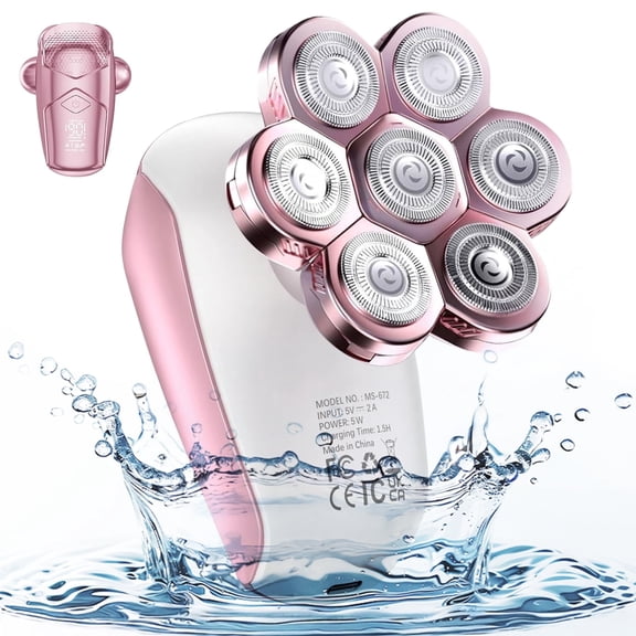 Nogroa Electric Razor for Women Legs, 7D Rechargeable Cordless Body Head Shaver, IPX6 Waterproof Wet/Dry Bikini Trimmer Hair Epilator, Trimmer for Lady Face Underarms Pubic, Pink