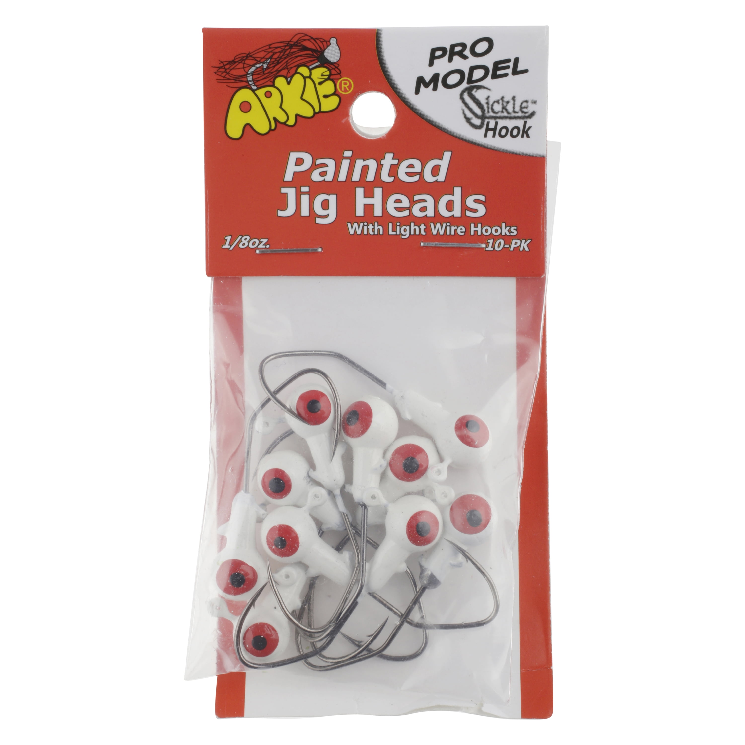 Arkie Pro Model Painted Jig Heads Sickle Hook, White, 1/8 oz., 10 Count