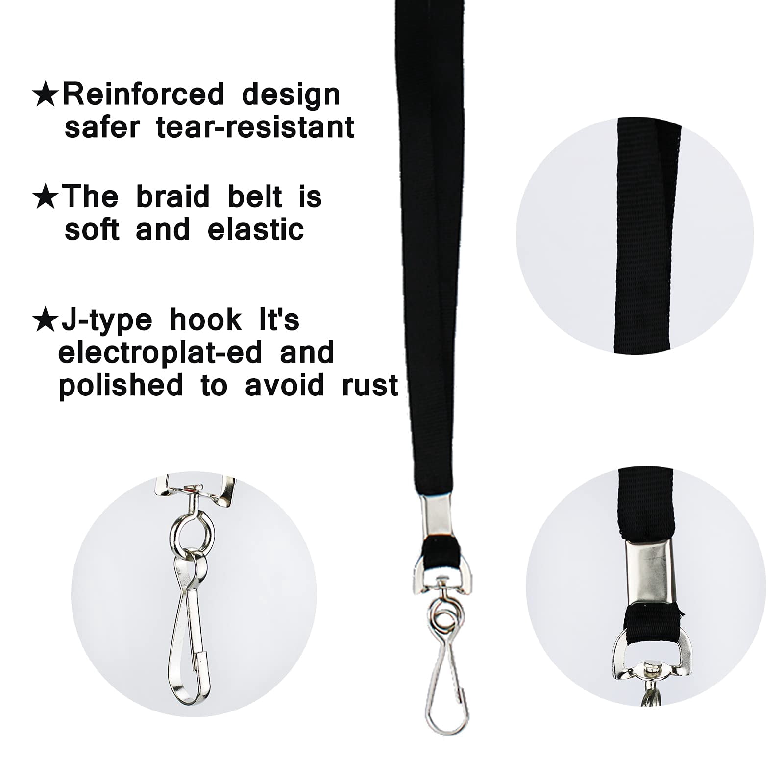 Black Lanyards Bulk 50 Packs For Id Badges With Swivel Hook Clips Name Tag Lanyard Holder