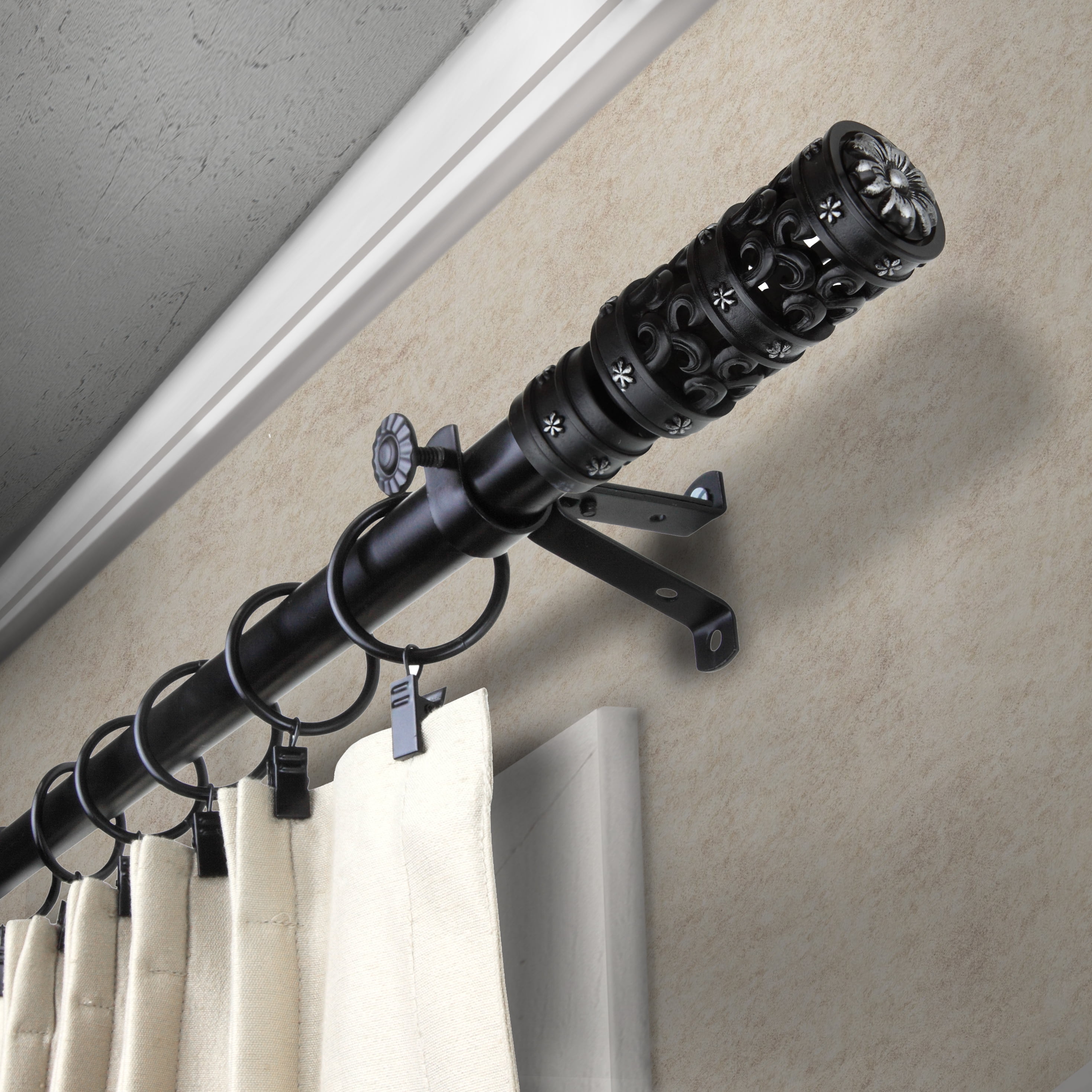 13/16" Dia Adjustable 66-120" Rocco Curtain Rod in Black