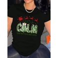 thumbnail image 1 of Camisetas de manga corta para mujer, cuello redondo, estampado floral, ajuste holgado, para verano, otoño 2025Creative Christmas-Themed Sleigh Pattern Print Women'S Trendy Round Neck Short Sleeve, S, 1 of 7