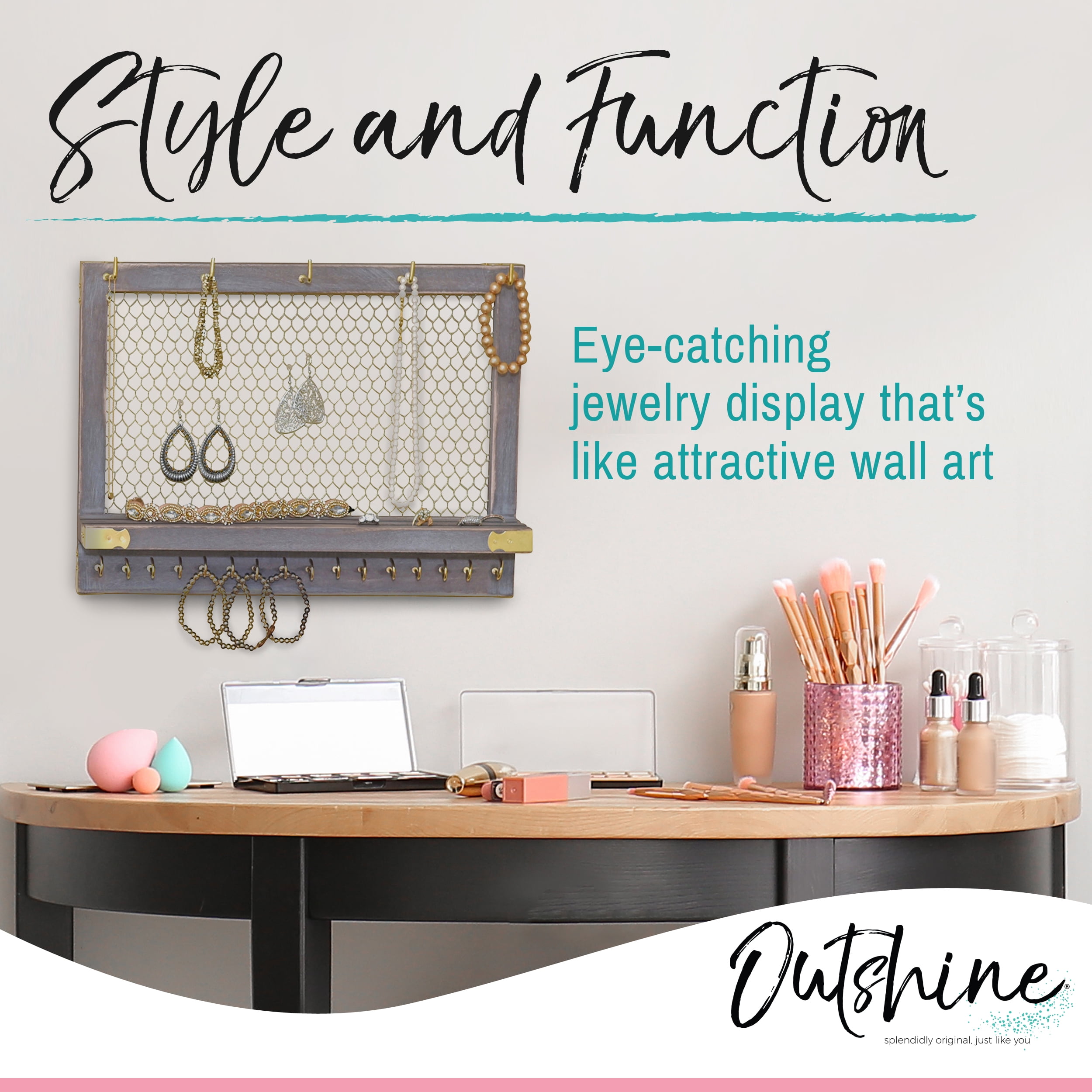 OUTSHINE Wall Jewelry Organizer (Rustic) | Jewelry Organizer Hanging on Wall | Jewelry Organizer Wall Hanging for Vintage Room Decor | Western Jewelry Wall Mount Organizer
