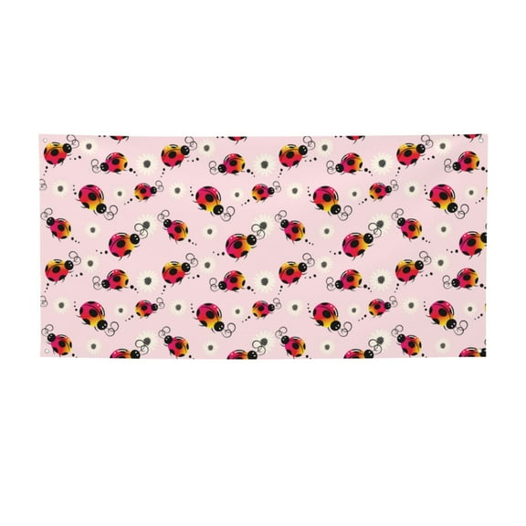 Picia Ladybugs And Flower Pattern Party Banner, Festive Decoration, Holiday Banner, Celebration Decor, Event Banner, Reusable Party Banner-Small