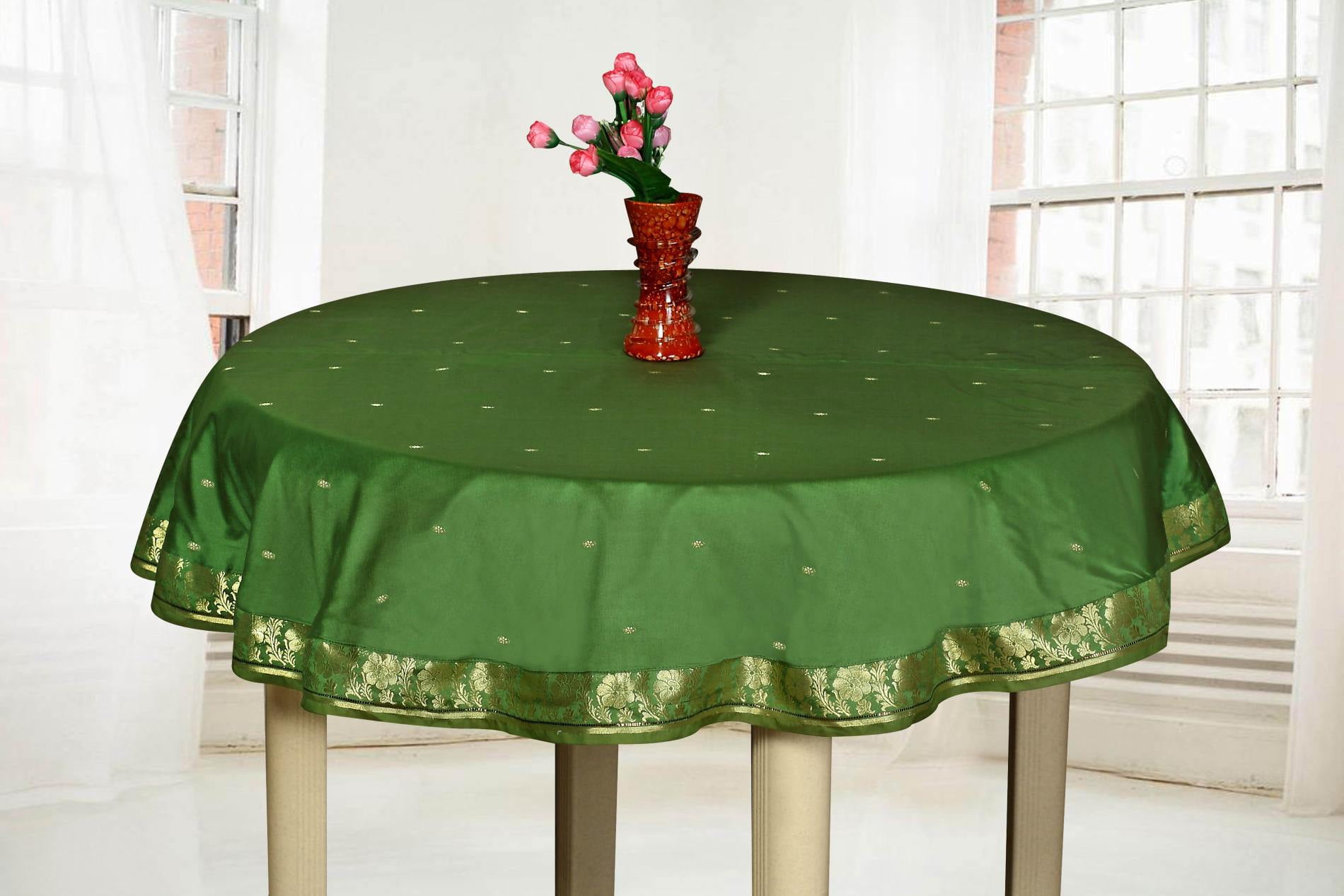 Forest Green Handmade Sari Tablecloth (India) Round