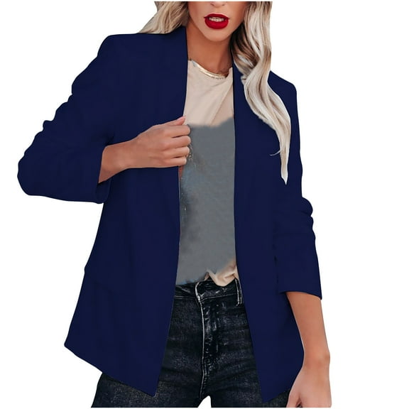 tklpehg Womens Blazers for Work Casual Lightweight Blazer Open Front Lapel Long Sleeve Work Office Blazer Jacket Fall Coat Long Sleeve Leisure Solid Color Overcoat Loose Outwear Blue L