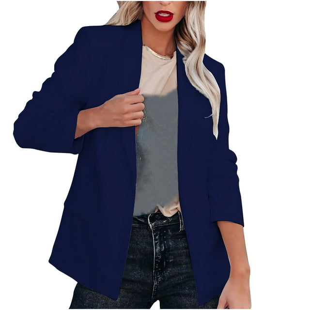 Timegard Dress Jacket for Women Business Casual Long Sleeve Button down Lapel Neck Coat Solid Color
