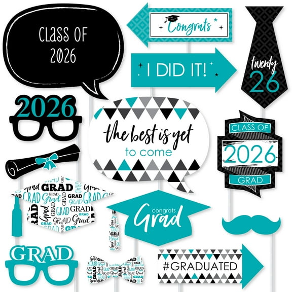 Big Dot of Happiness Teal 2026 Graduation Party Photo Booth Props Kit - 20 Count