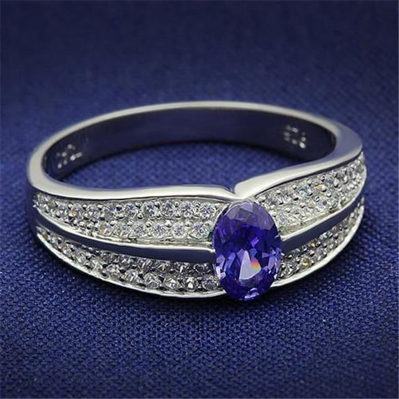 Alamode TS025-8 Women Rhodium 925 Sterling Silver Ring with AAA Grade CZ in Tanzanite - Size 8
