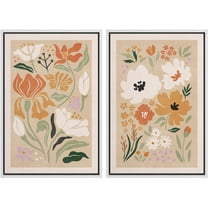 IDEA4WALL Framed Canvas Print Wall Art Set Mid-Century Gallery Abstract Pastel Flower Blossom Collage Fine Art Farmhouse/Country Wall Decor for Living Room, Bedroom, Office - 24"x36"x2 White