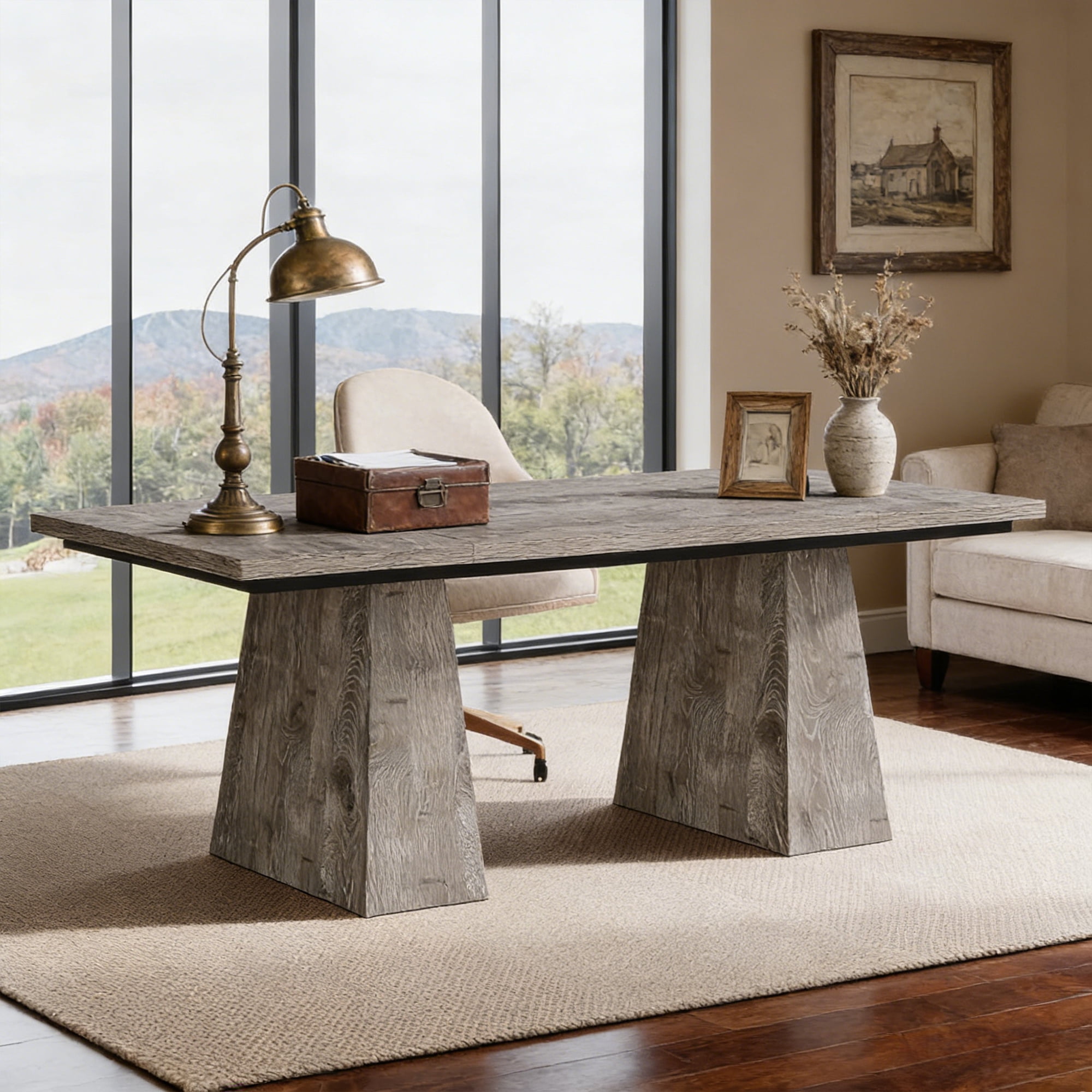 63-Inch Executive Desk, Large Home Office Computer Desk With Double Pedestal, Modern 250LB Heavy-Duty Workstation, Writing Table Conference Table, Grey Business Furniture