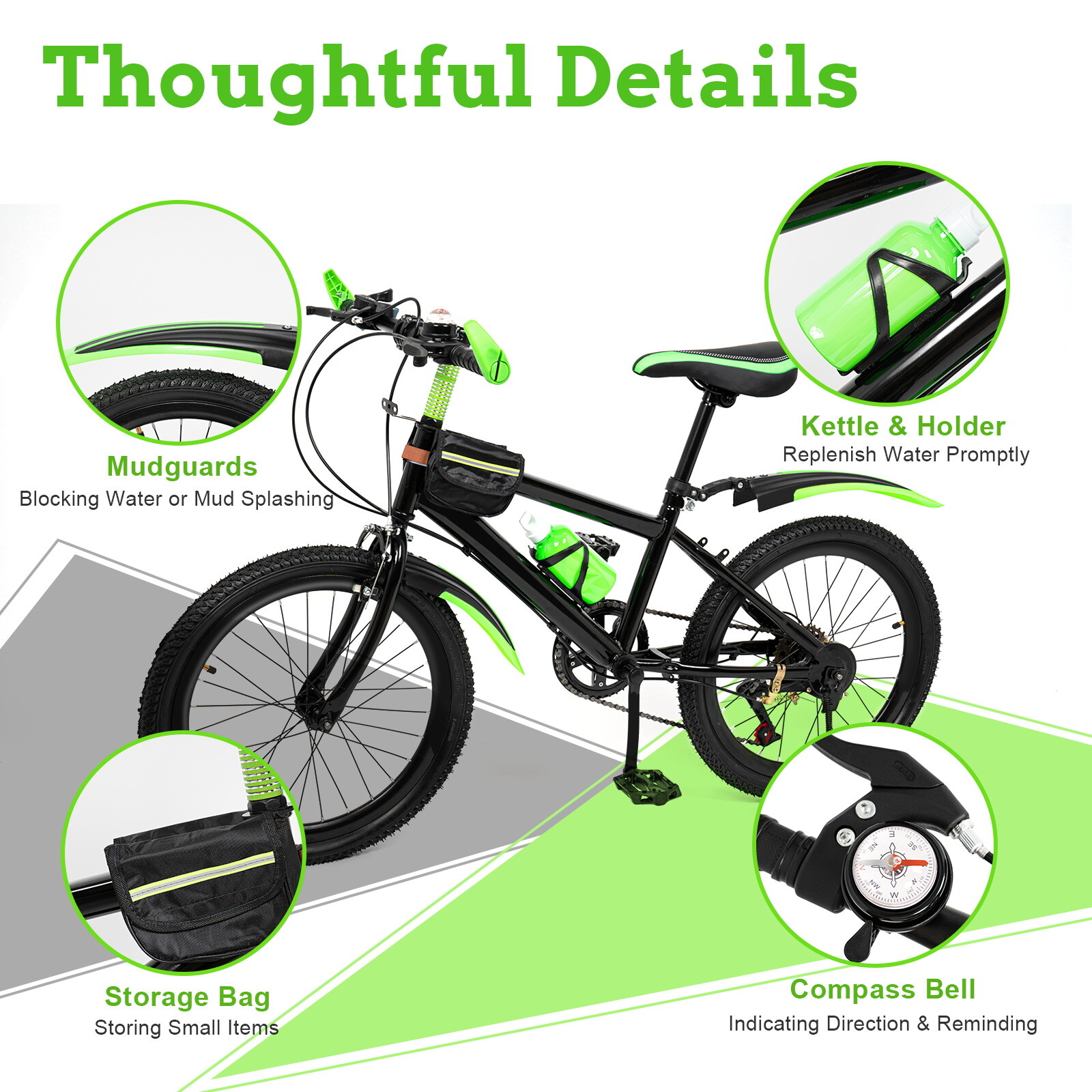 20" Mountain Bike 7 Speed Front and Rear Dual Disc Brake City Bike Height Adjustable Bicycle