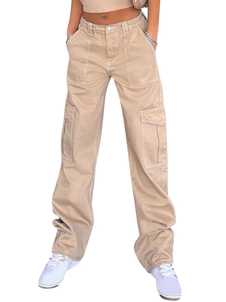 STARVNC Women High Waist Multi Pockets Zip Up Cargo Pants - Walmart.com