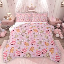 Homewish Christmas Gingerbread Man Full Size Comforter Sets,Kawaii Snowman Cookie House Bedding Comforter Set,Pink Xmas Tree Bedding Sets For Girl,Ultra Soft Home Decor Reversible,3-Piece