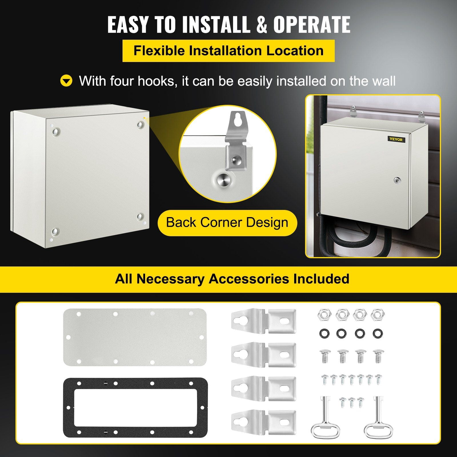 NEMA 4X IP66 Waterproof Dustproof 16x16x8 Inch Steel Electrical Enclosure Junction Box with Mounting Plate for Indoor Outdoor Use