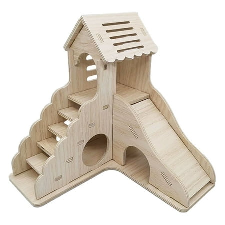 Wooden Hamster Maze Villa with Slide Seesaw Chew Proof Hideout Cage Accessories Playground for Hamsters Gerbils Small Animals